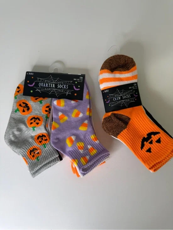 Halloween Theme 12 pair Sock Bundle Youth SZ S/M 9-13 Quarter & Crew Style