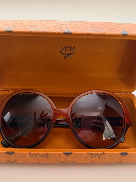 MCM Sunglasses with Cognac Monogram Glasses Case with Gold Logo Plate