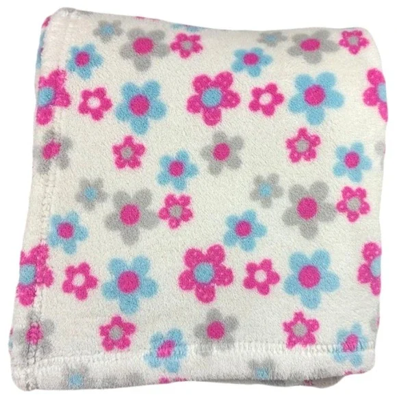 Forever Baby‎ Fleece Flower Blanket White Pink Blue Gray Floral Security Girl
