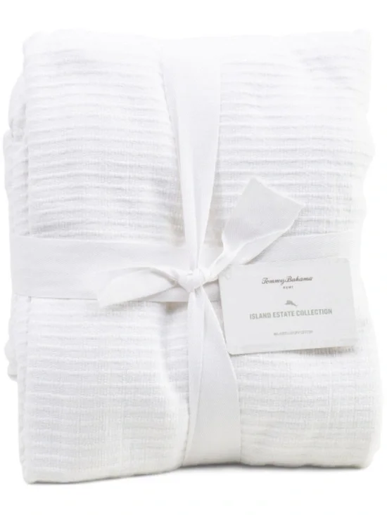 Tommy Bahama White Soft Cotton Blanket