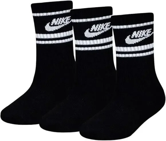 NWT Nike Boys 3-Pack Black White Futura Crew Socks Youth Size 10C-3Y