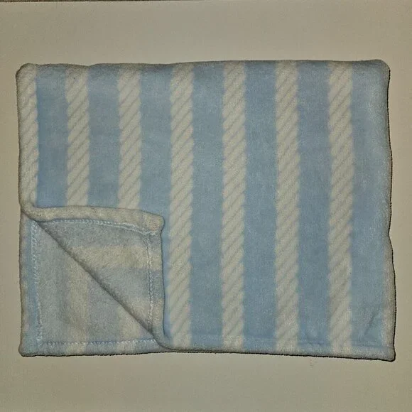 HB Hudson Baby Blue White Stripes Fleece Blanket Lovey 30