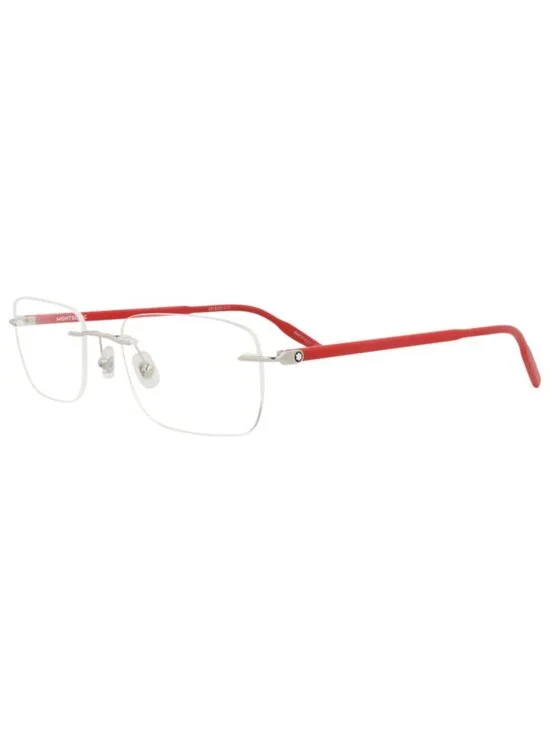 New Montblanc Women's Eyeglasses Square Rectangle Metal Frame Mens Silver Red