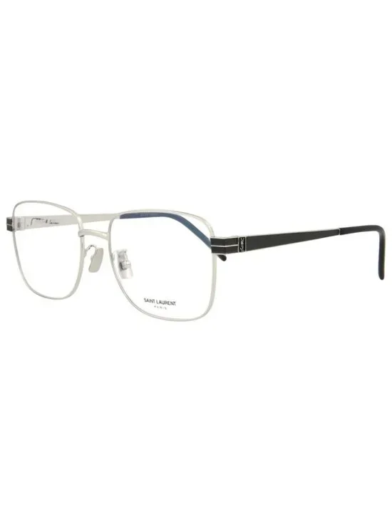 New Saint Laurent Women's Eyeglasses Square Rectangle Metal Frame Silver Black