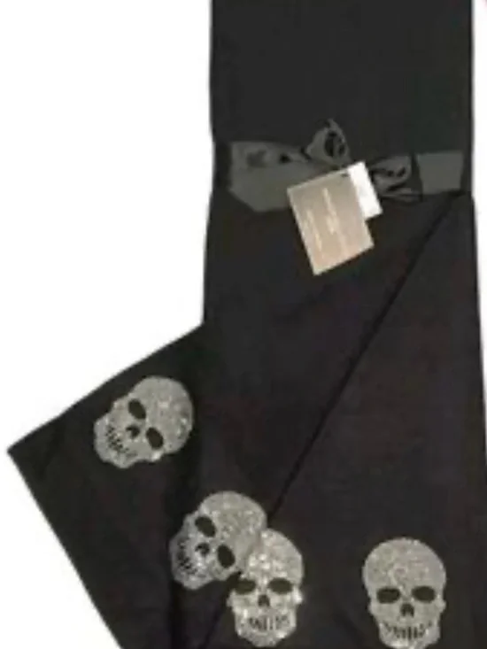 Magaschoni Black Scarf with Silver Skull Embellishments