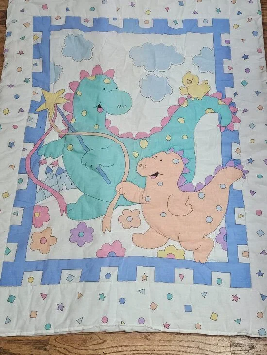 Baby Blanket Lovey Dandee Dan Dee Kathleen Dunne Dinosaur Shapes Castle Made USA