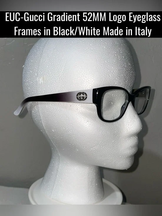 EUC-Gucci Gradient 52MM Logo Eyeglass Frames in Black/White-Made in Italy