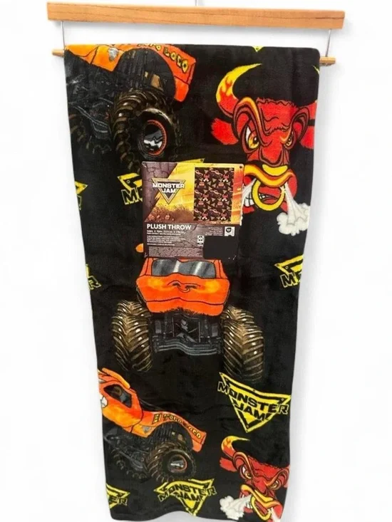 Monster Jam Monster Trucks & Raging Bulls Plush Throw Blanket