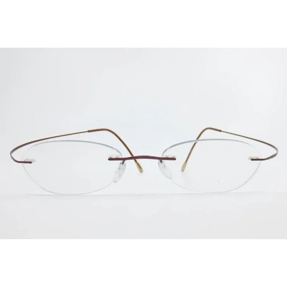 Silhouette Rimless Eyeglasses Burgundy Gold Titanium Oval Frames 39918