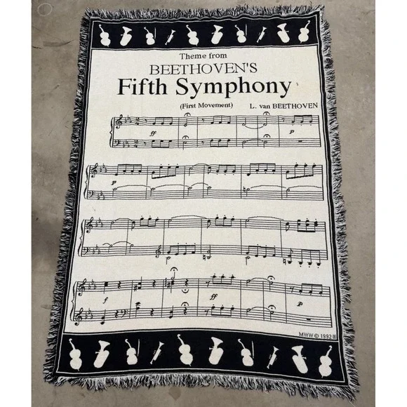 Beethoven's Fifth Symphony music instrument blanket tapestry throw 67x47