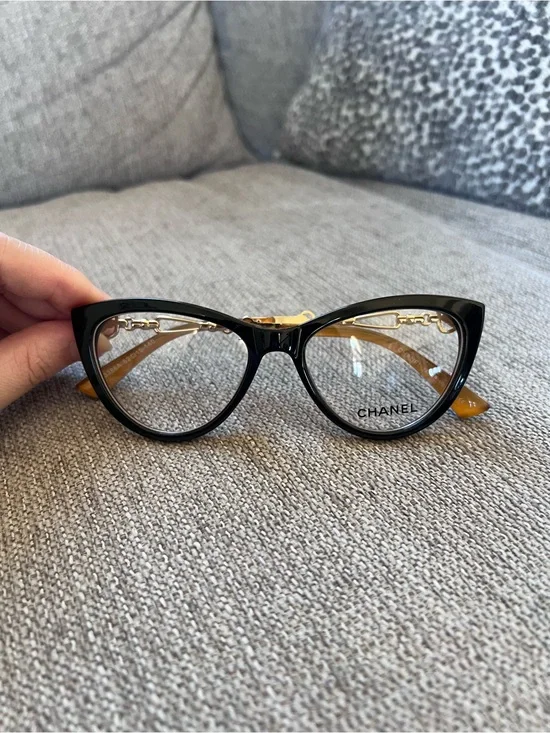 CHANEL Black and Gold Cat-Eye Glasses