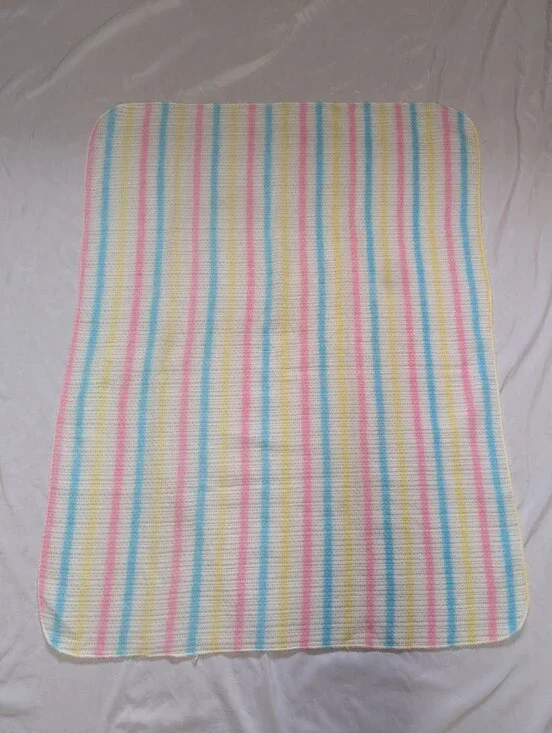 Vintage Blue Pink Yellow Stripe Waffle Weave Receiving Blanket 30