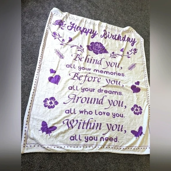 NWOT White/ Purple Soft Birthday Blanket