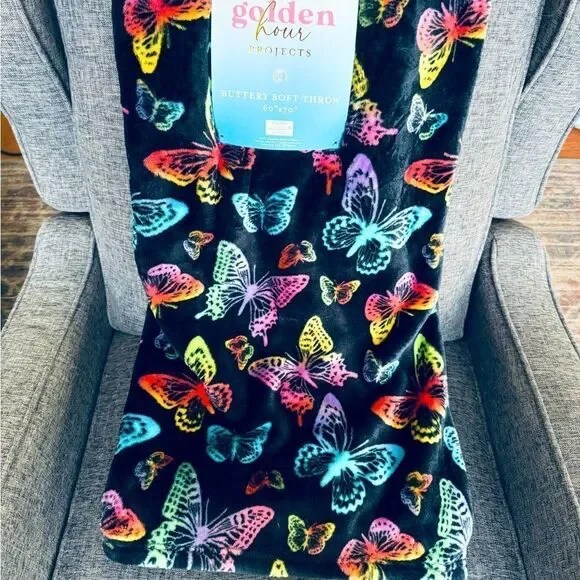 Rainbow Butterfly Plush Throw Blanket