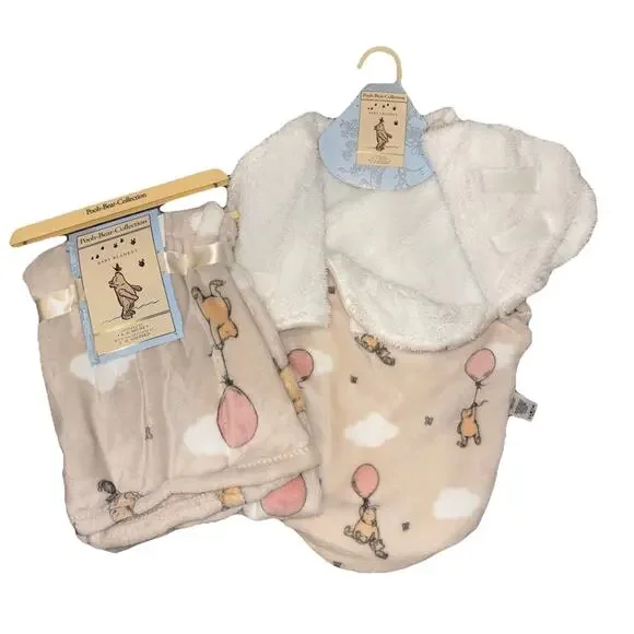Winnie the Pooh Bear Collection Disney Plush Baby Blanket & Swaddle Balloon New