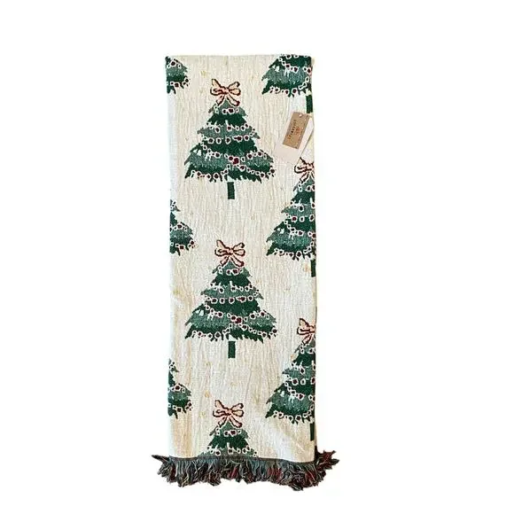 Queenwest Jacquard Throw 50x70 Christmas Tree Holiday Blanket with Fringe New