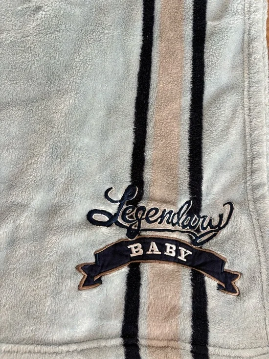 Lambs & Ivy Baby Blanket “Legendary Baby” Blue Gray Plush Fleece Lovey 33.5”x40”