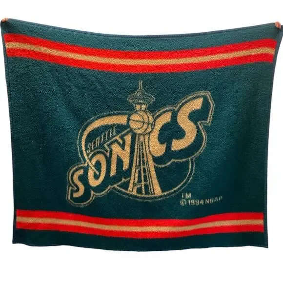 Vintage Biederlack Seattle Sonics‎ Blanket 1994 NBAP TM Made USA RARE