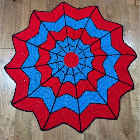 Crochet Spiderweb Blanket Hand‎ Knit Throw Spider Man Inspired Vintage Superhero