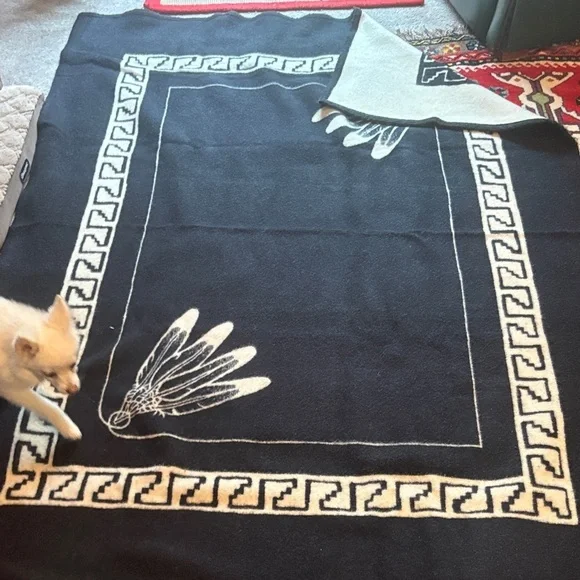 Vintage Black and White Navajo textiles Geometric wool Blanket made in the USA.