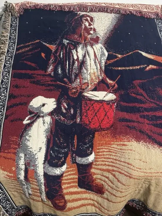 Dummer Boy Christmas Holiday Winter Tapestry Afghan Fringe Throw Blanket 63