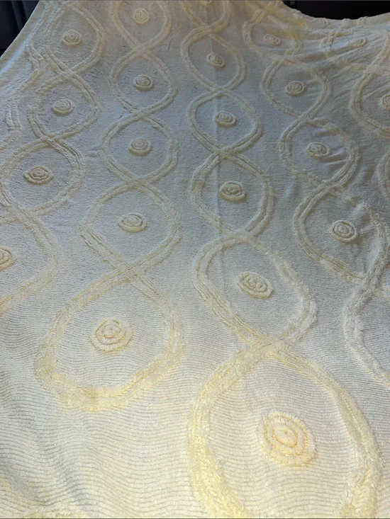 Light yellow butter Chenille Decorative Throw with Raised Rosette Pattern
