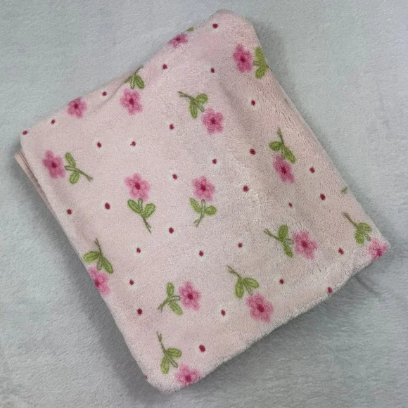 Child of Mine by Carters Baby Blanket Pink Floral Polka Dot Plush Fleece CM4650G
