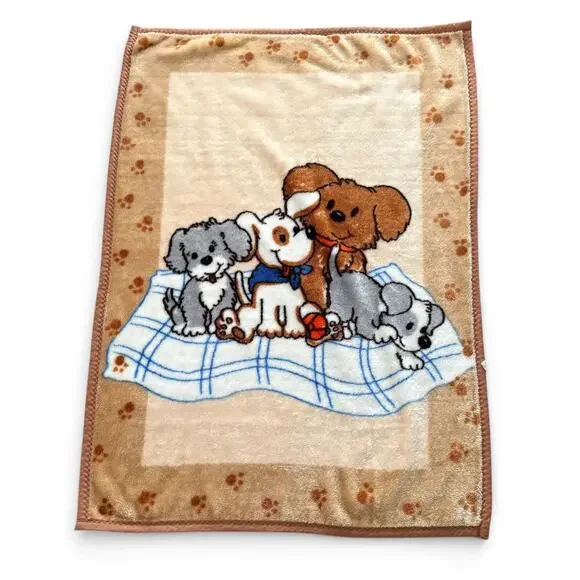 Vintage Baby Nursery‎ Blanket Bunting Puppies Dogs Puppy Tan With Paw Prints