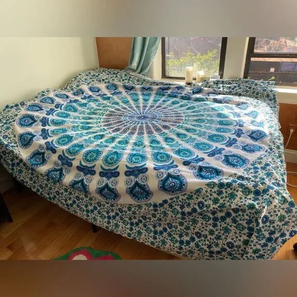 1970s Psychedelic Flower Power Made in India Bed Cover