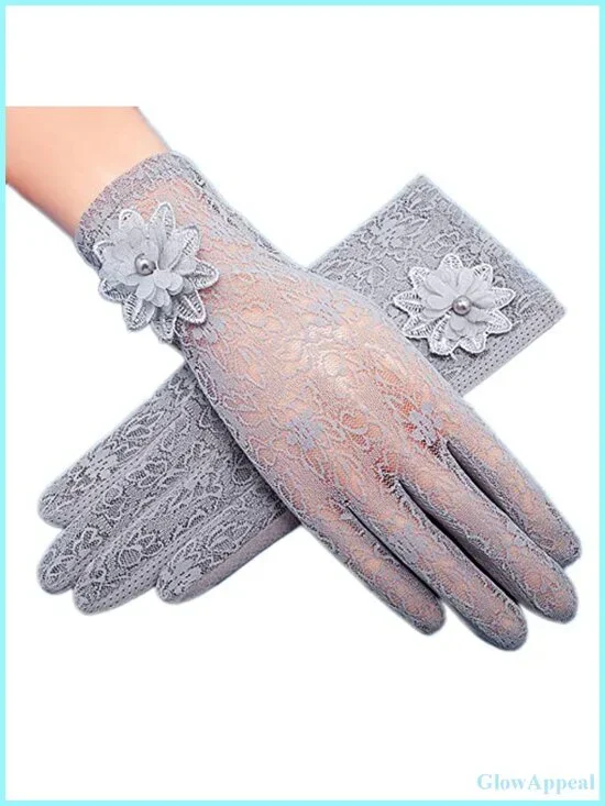 Women's Lace Floral Short Gloves Touchscreen Driving Summer