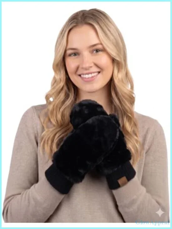 Women's Faux Fur Convertible Mittens Gloves Fingerless Sherpa Lined