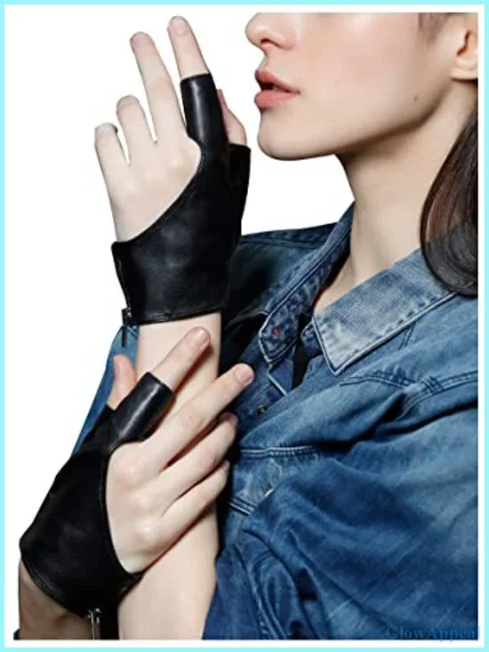 Women's Fingerless Leather Gloves Unlined Driving Dance Performance Half Finger