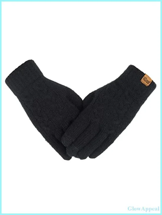 Women's Winter Touch Screen Gloves Cable Knit Wool Fleece Lined Texting Mittens