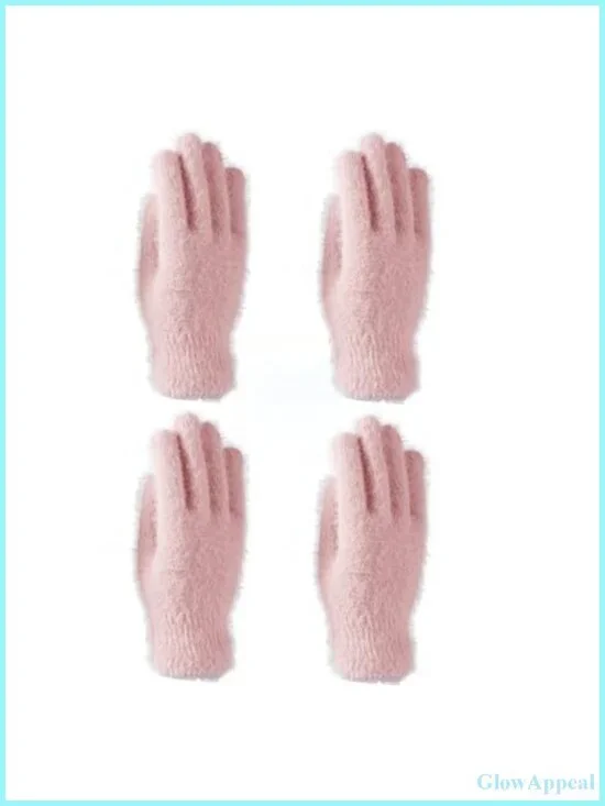Women's Faux Fur Knit Stretchy Gloves Set of 2 Pairs Winter Running