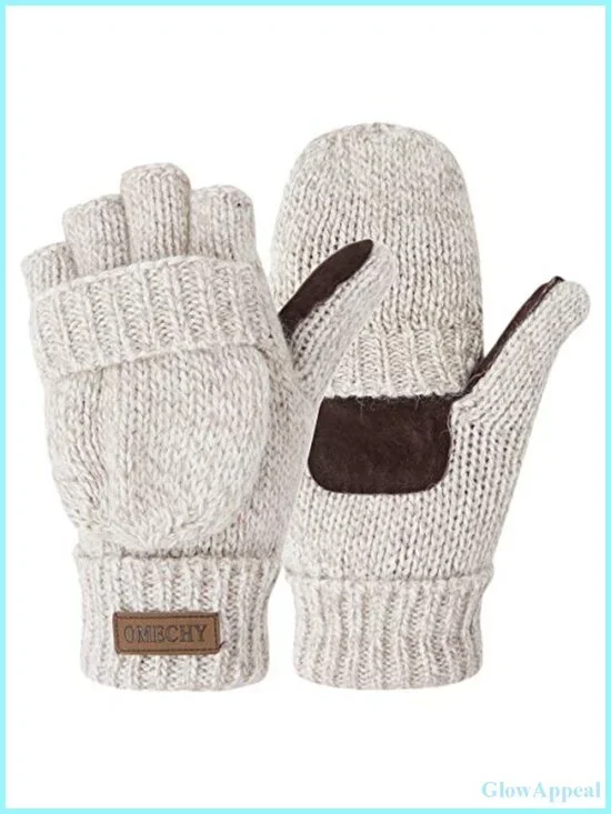 Winter Knitted Fingerless Wool Gloves Thermal Insulation Warm Convertible