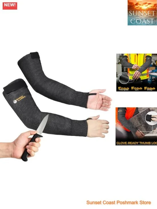 Cut-Resistant Arm Sleeves, ANSI A9 Protection, Thumb Loop, Adjustable Strap