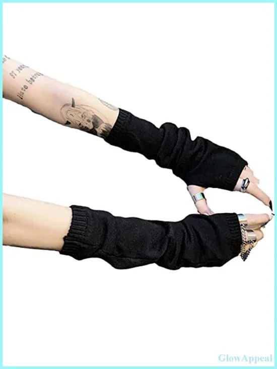 Knitted Fingerless Arm Warmers Gloves Gothic Punk Style