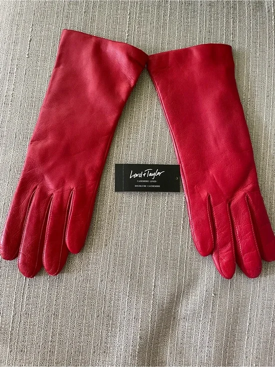 Lord & Taylor Red Leather Long Gloves