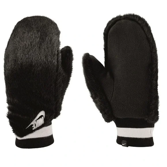 Nike Mittens Gloves Womens XS/S Faux Fur Black White 88084 N.100.2626.091.2S