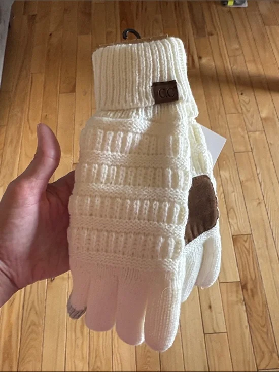 CC Boutique Cream Knit Convertible Gloves with Fold-Over Cuff