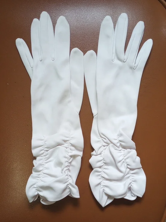 Vintage Neutral White Nylon Formal Dress Prom Gloves w/ Ruching