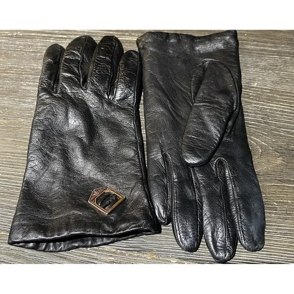 Montefusco Womens Genuine Leather Wool Lined Driving Gloves Black.‎ Italy Sz.7.5