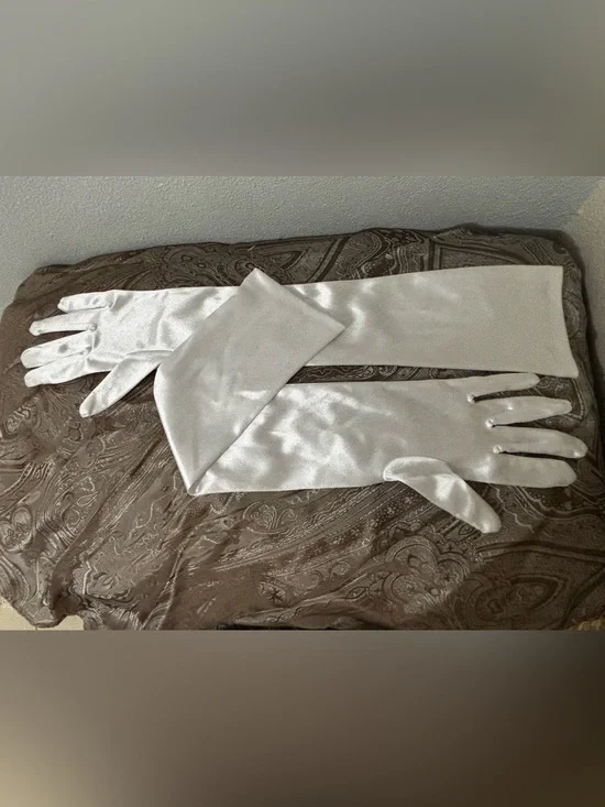 Elegant Long Satin Evening Gloves in White