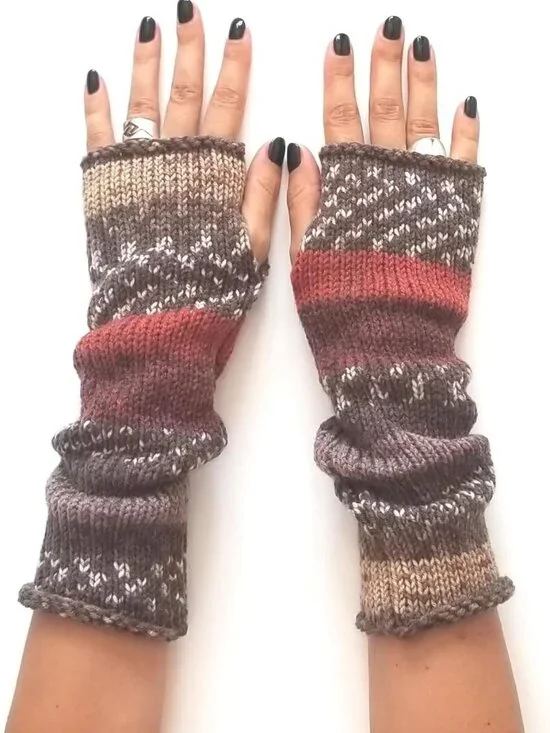 Cozy Handmade Knitted Winter Fingerless Gloves - Multicolor Wool for All Sizes