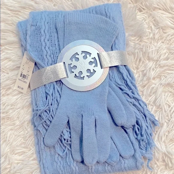 NWT New York & Company Light Blue Scarf and Gloves Set
