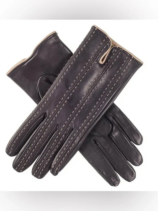 Ladies Black Leather Driving Cashmere Lined Gloves 7 1/2