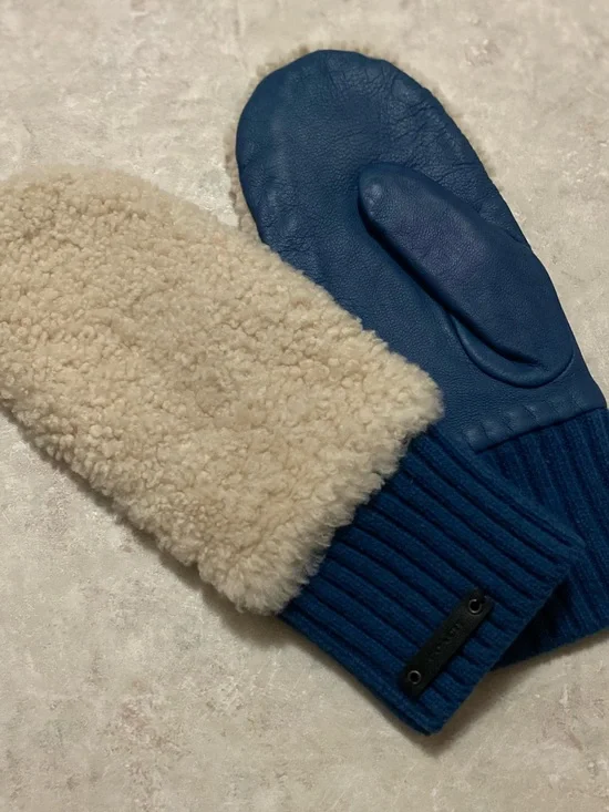 Coach fluffy shearling fur and leather mittens