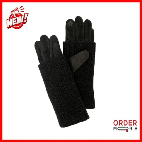 Faux Suede Gloves with Removable Knit Wrist Warmers