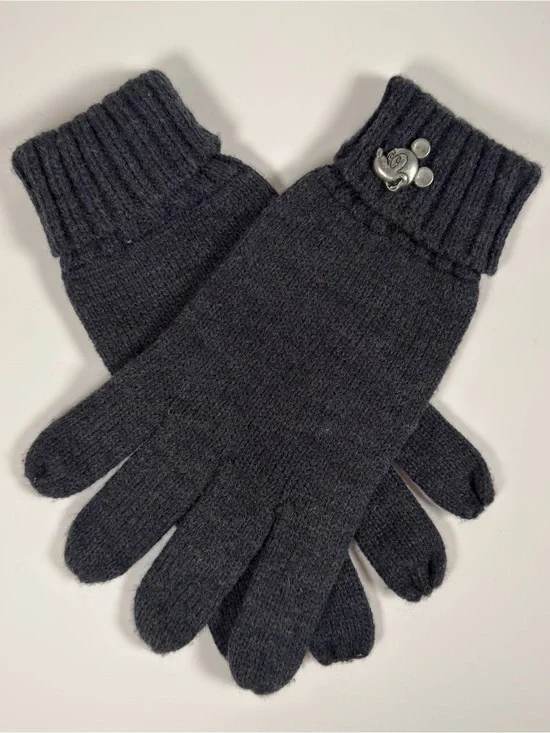 Disney Parks Mickey Mouse Emblem Winter Warm Adult Gloves Fuzzy Navy Blue