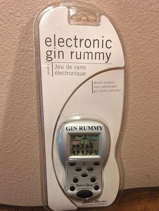 Gin Rummy Vintage Rare Electronic Handheld Game By Eddie Bauer - Silver 